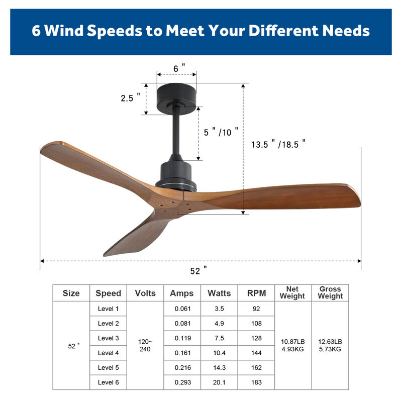 52 Inch Outdoor Farmhouse Ceiling Fan With Remote Carved Wood Fan Blade Reversible Motor