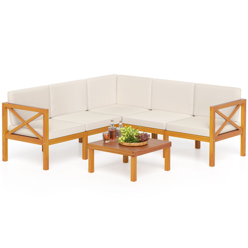 Outdoor 6 Pieces Acacia Wood Patio Sectional Furniture Set