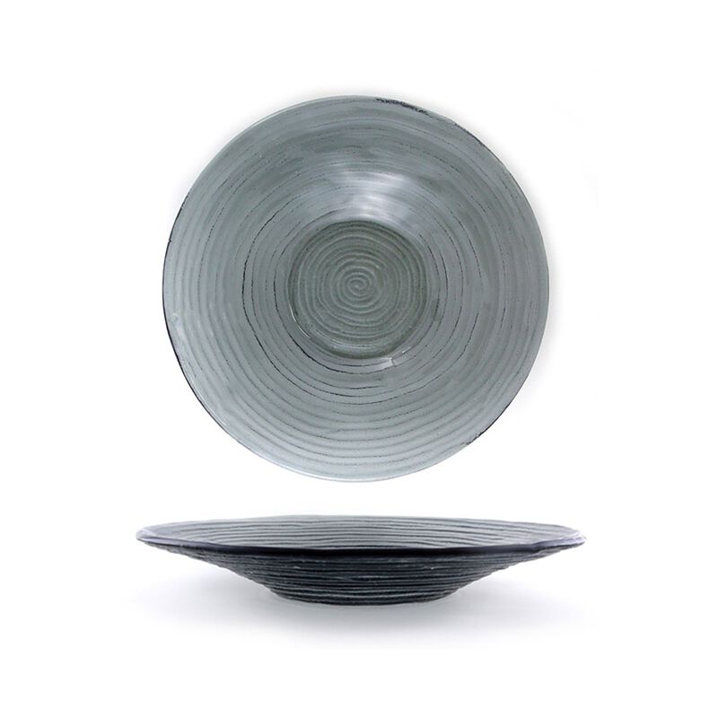 Glass Dinnerware dia.13.75" h:2" 58 oz. Round Charcoal Glass Bowl