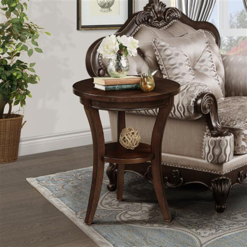Small Round End Table with Open Shelf, Wood Accent Table for Living Room & Bedroom