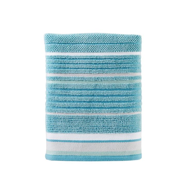 Saturday Knight Ltd Seabrook Stripe Textured And Sculpted Soft Bath Towel - 27x50", Teal