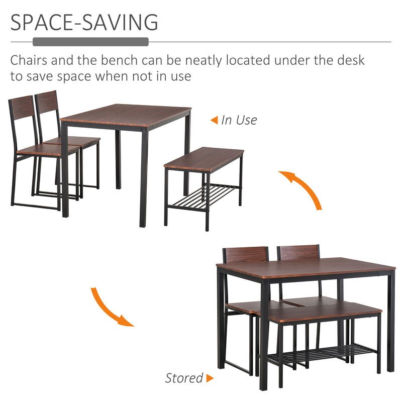 Wooden Kitchen Table and Chair Furniture with Storage Rack and Sitting Bench