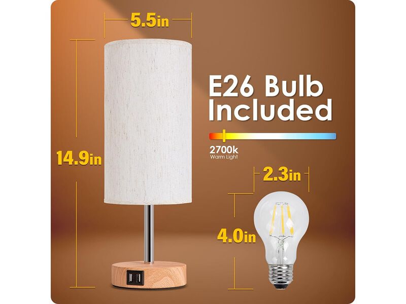 Bedside Table Lamp with USB Port - Touch Control
