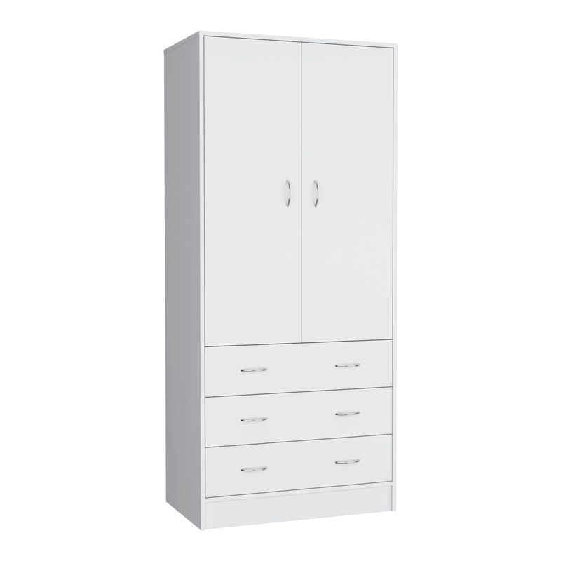 Melfa 71" H Armoire, with 2 doors, 3 drawers and 1 hanging rod, White,Bedroom