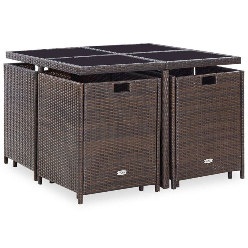 vidaXL 9 Piece Outdoor Dining Set with Cushions Poly Rattan Brown