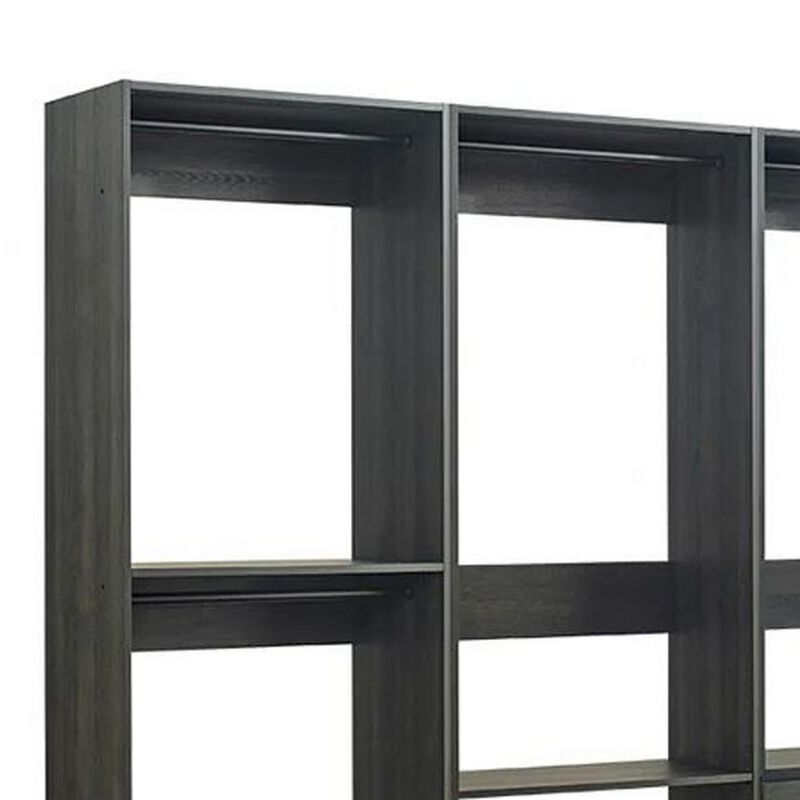 Dee Modular Freestanding Closet System, 4 Hanging Rods, 6 Shelves, Gray  - Benzara