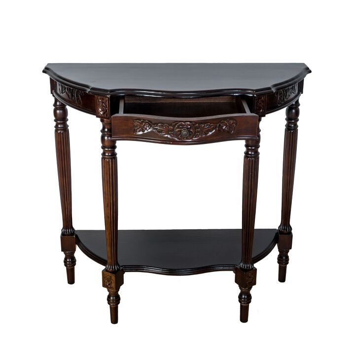 Half Crescent Moon Shape Engraved Wooden Console Table