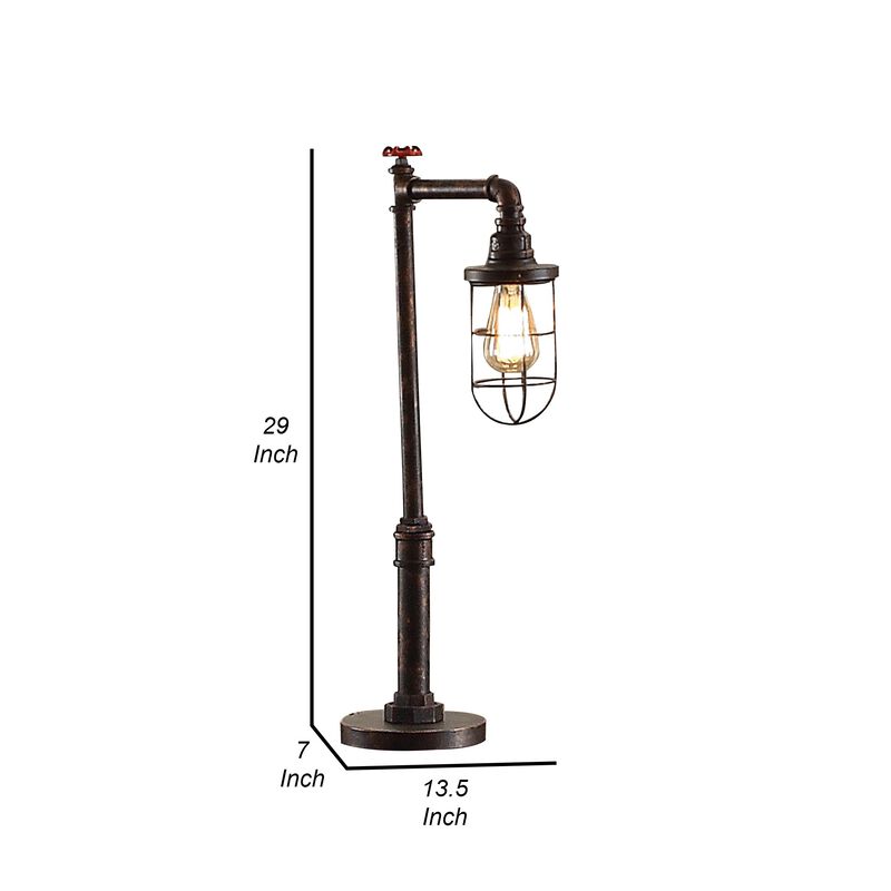 29 Inch Table Lamp, Dome Shade, Industrial Pipe Design, Rustic Bronze-Benzara