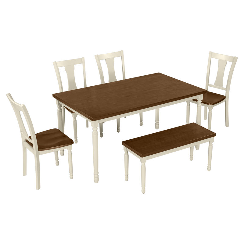 Merax 6-Piece Dining Table Set 4 Chairs with Bench