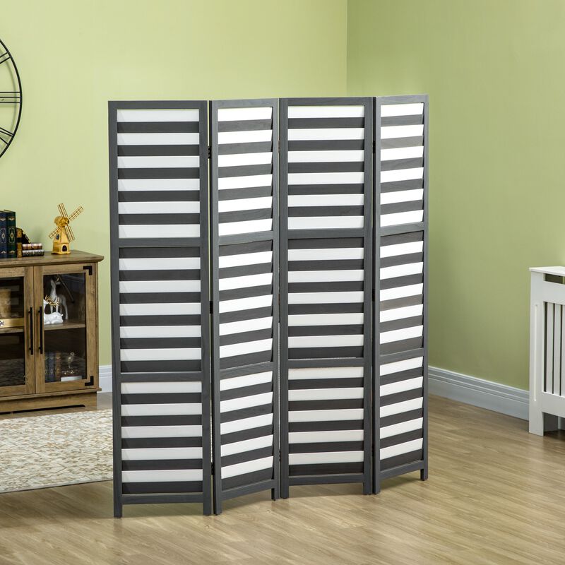 White/Grey Room Divider: 5' Foldable Screen for Bedroom & Office