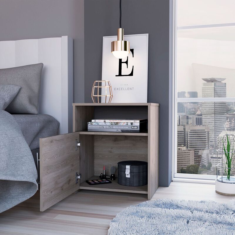 DEPOT E-SHOP Omaha Nightstand, Single Door Cabinet, Metal Handle, One Shelf, Superior Top
