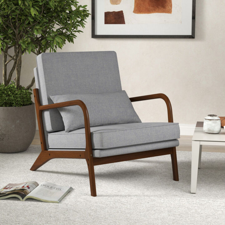 Modern Accent Chair with Rubber Wood Armrests and Removable Back
