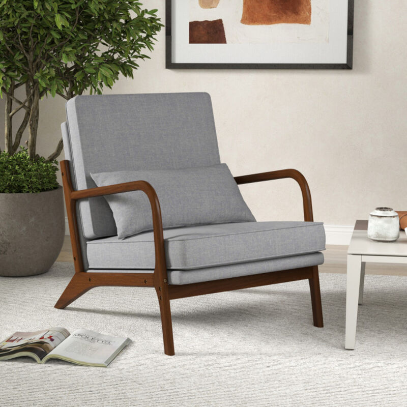 Modern Accent Chair with Rubber Wood Armrests and Removable Back