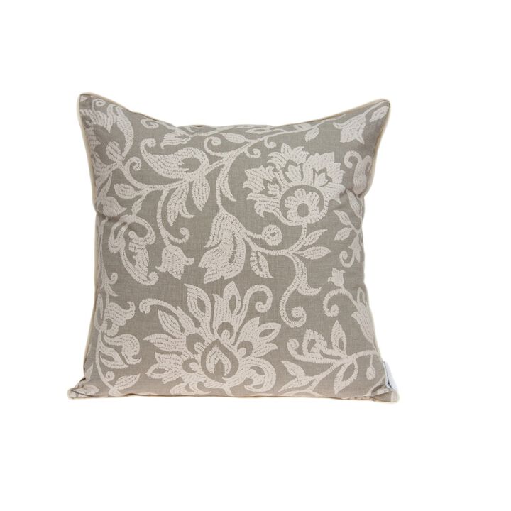 20" Beige  Floral Throw Pillow