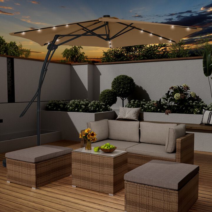 Mondawe 10 ft. Square Cantilever Outdoor Market Umbrella with 24 Light Beads and Based