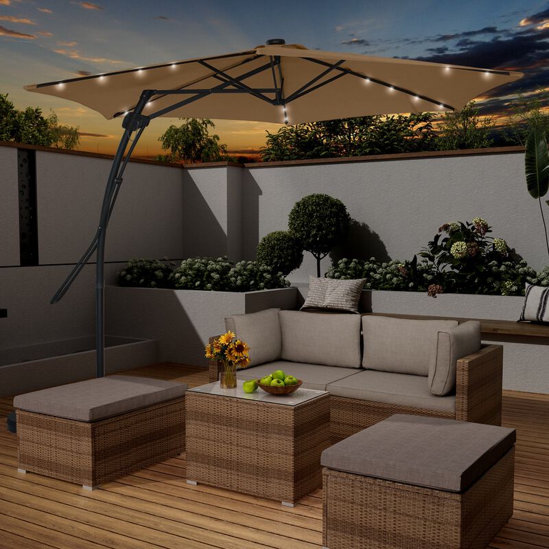 Mondawe 10 ft. Square Cantilever Outdoor Market Umbrella with 24 Light Beads and Based