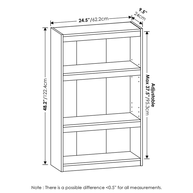 Furinno Jaya Enhanced Home Bookcase 3-Tier Adjustable Bookshelf, White