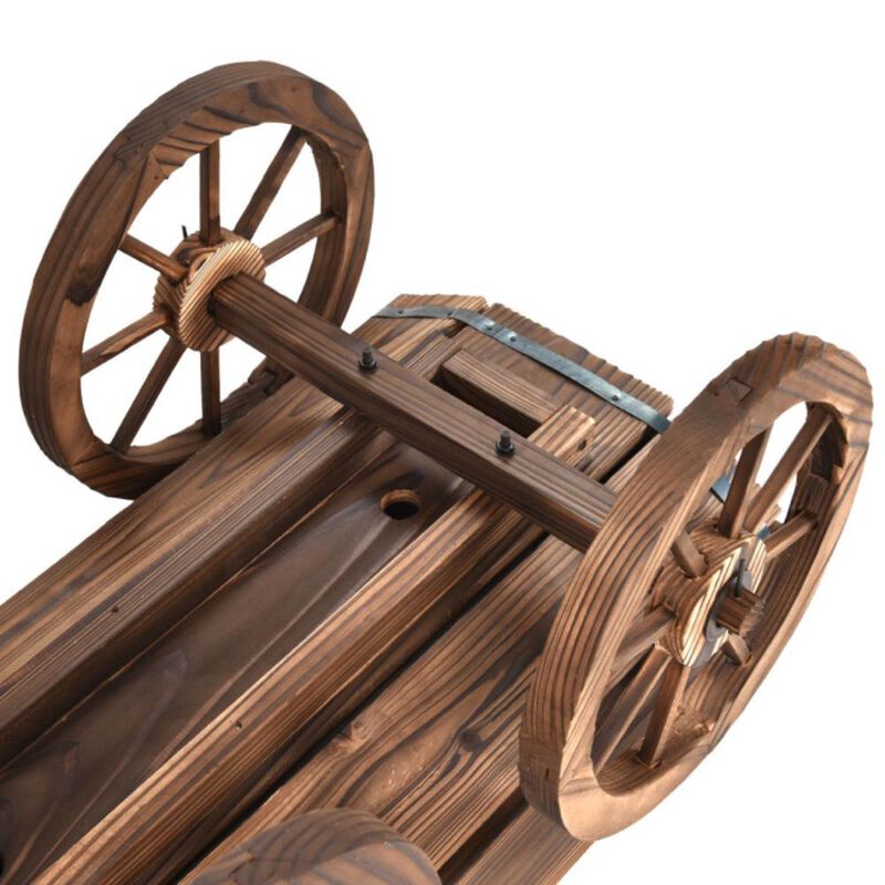 Hivvago Wood Wagon Planter Pot Stand with Wheels