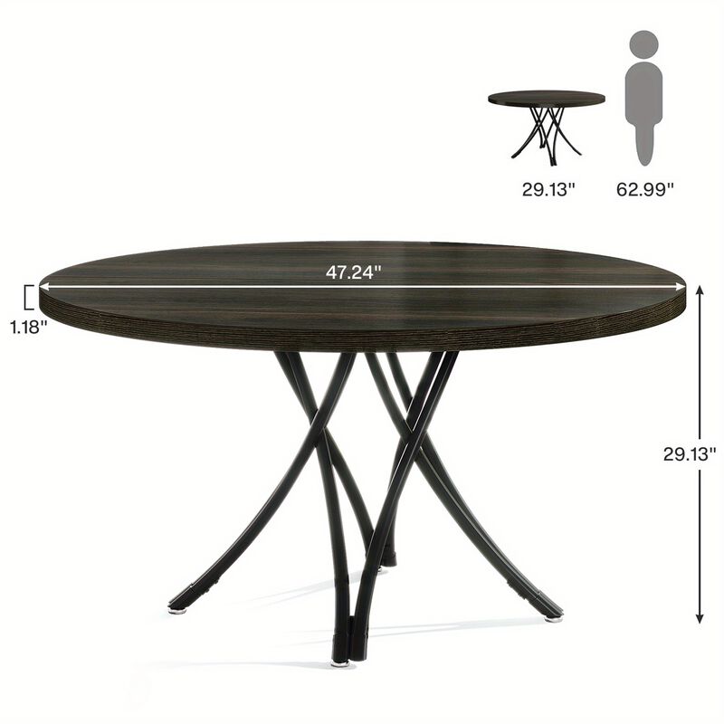 47" Round Conference Table, Modern Business Meeting Table for Office Conference Room (Black)