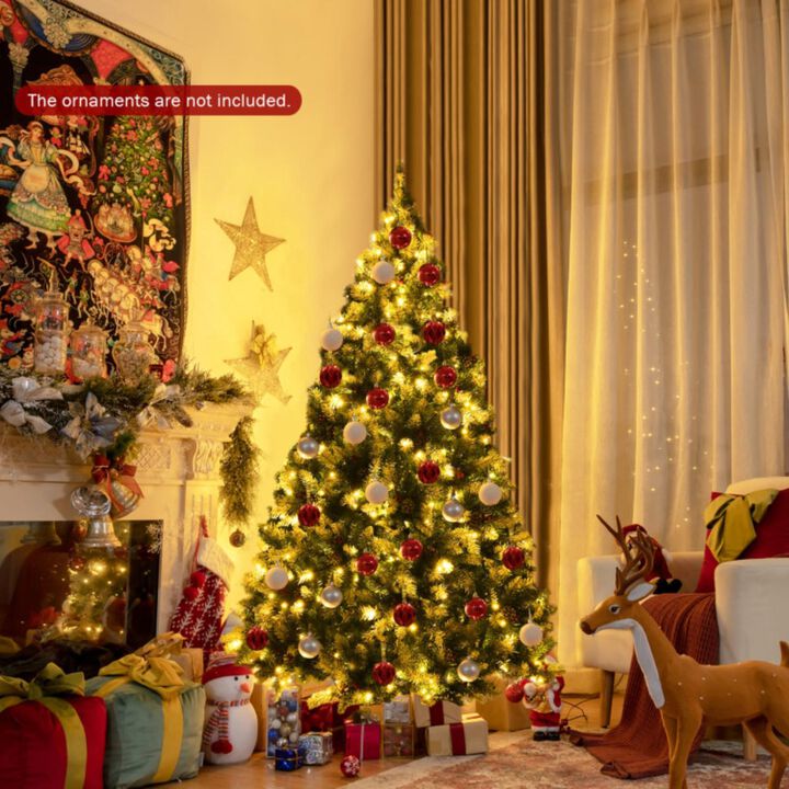 Hivvago Pre-lit Snow Flocked Christmas Tree with Red Berries and LED Lights-6 ft