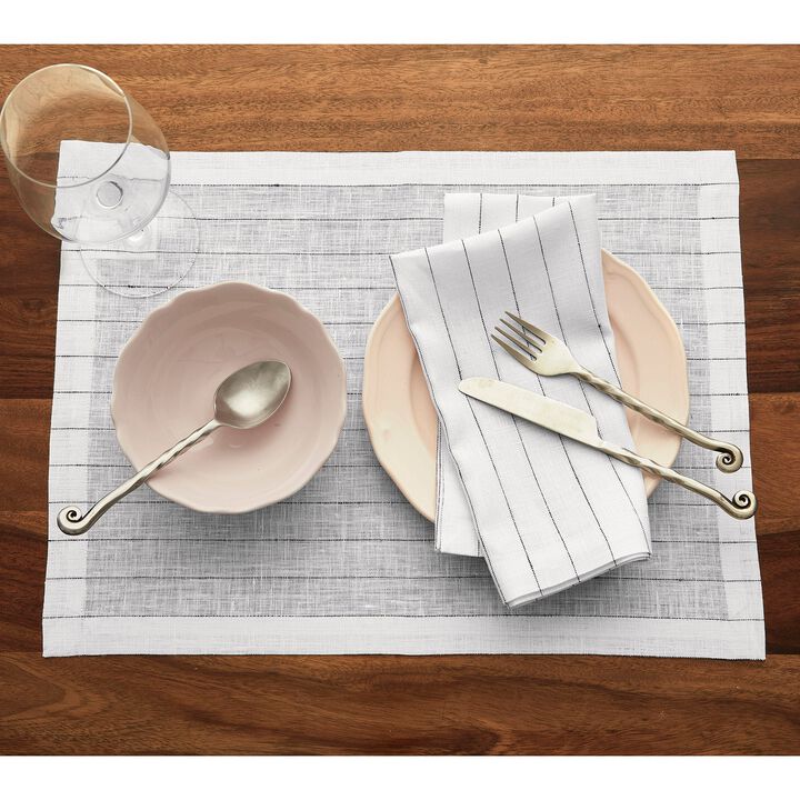 Solino Home 100% Pure Linen Placemats 14 x 19 Inch Set of 4 | Pinstripe