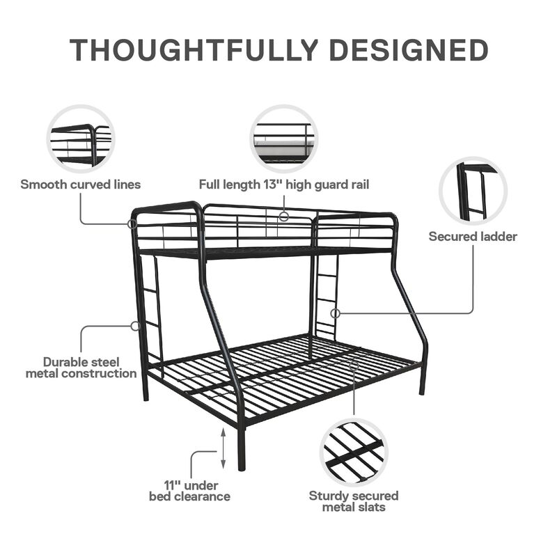 Atwater Living Cassia Twin over Full Metal Bunk Bed with Two Ladders and Safety Railings