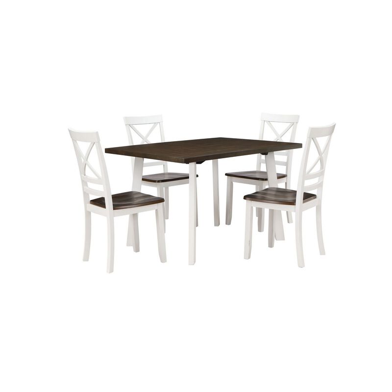 Dera 21 Inch Dining Chair Set of 2, Crossed Back, White Rubberwood Frame - Benzara