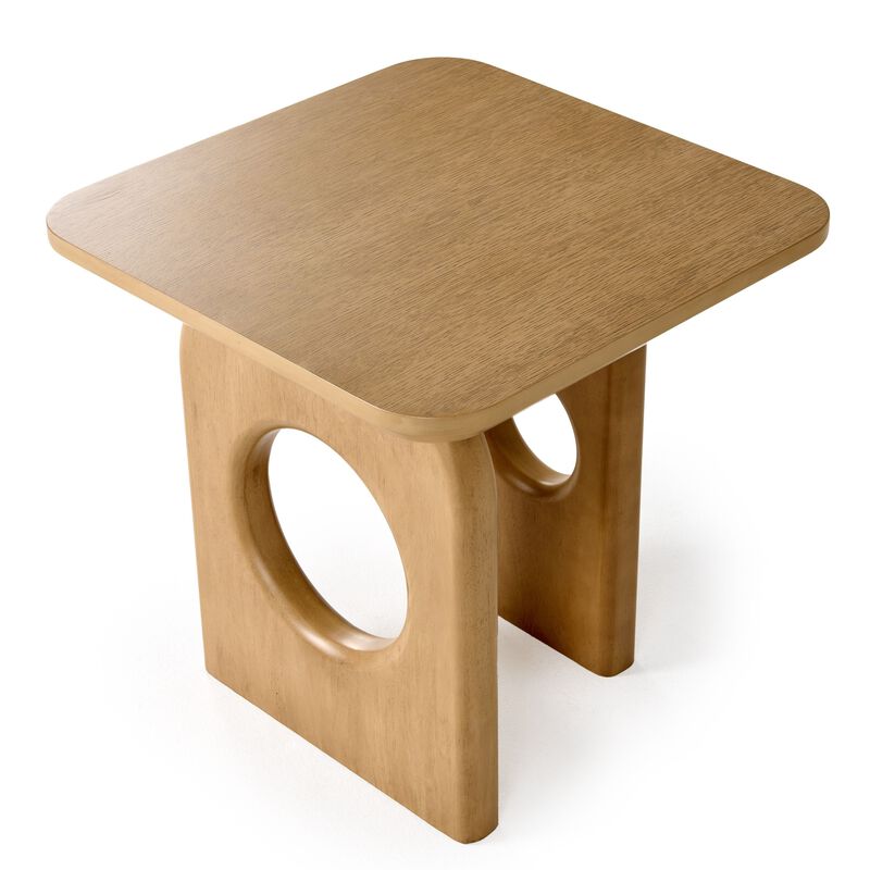 Noe Ohan 22 Inch Side End Table, Square Top, Light Brown Solid Rubberwood - Benzara