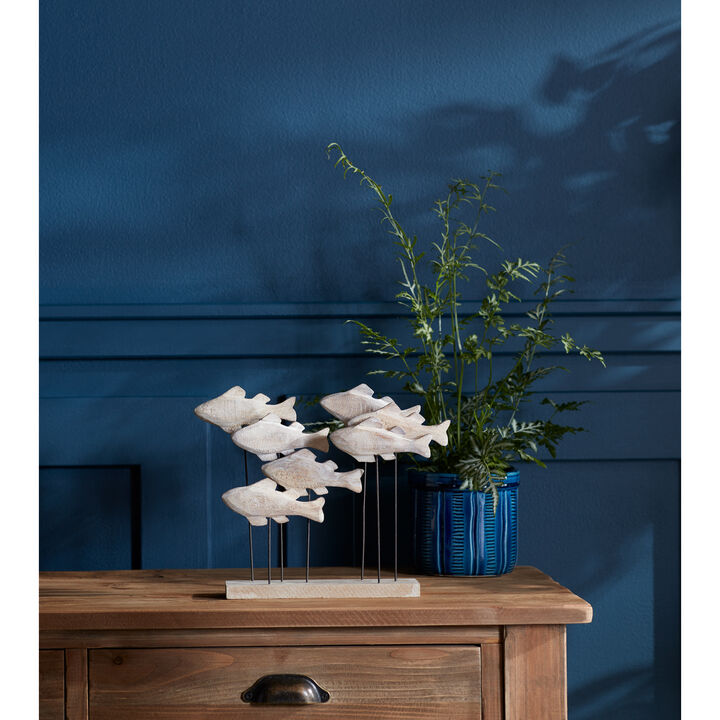 Rustic Fish School Wall Art in Wood and Metal for Nautical Themes