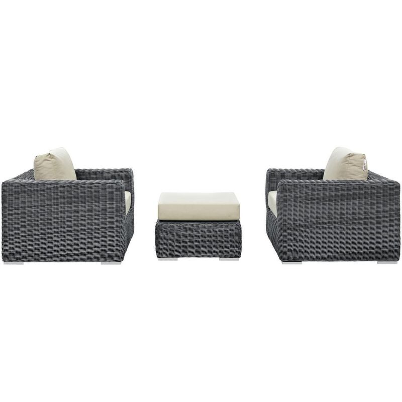 Summon 3 Piece Outdoor Patio Sunbrella Sectional Set - Canvas Antique Beige