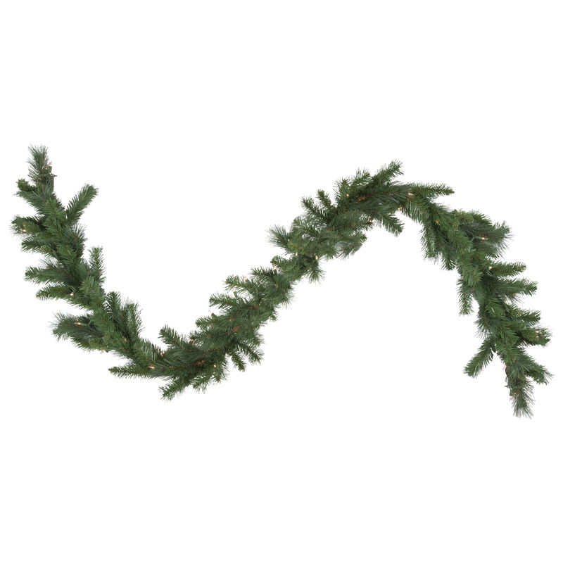 9' x 12" Green Pre-Lit Beaver Pine Artificial Christmas Garland  Clear Lights