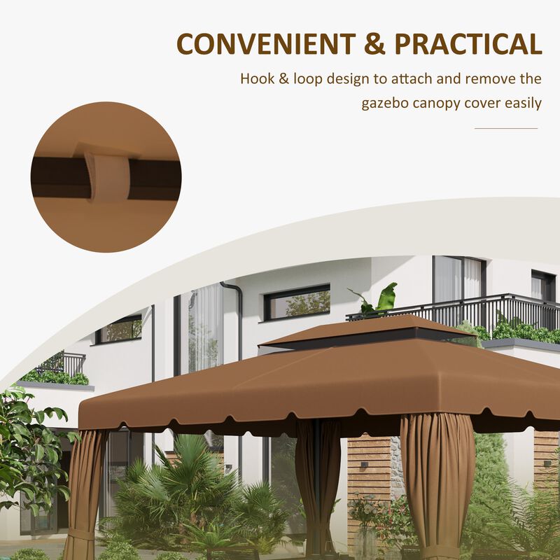 Coffee Outdoor Cover: 10'x10' Replacement Gazebo Canopy with Double-Tier Roof