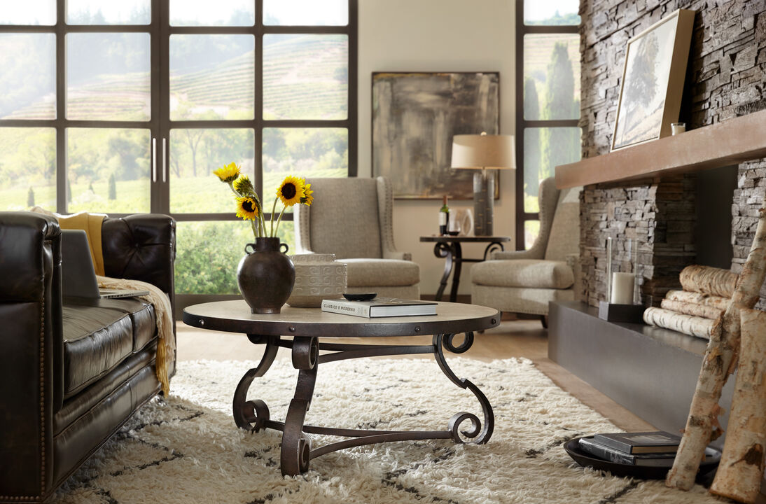Luckenbach Metal And Stone End Table in Black