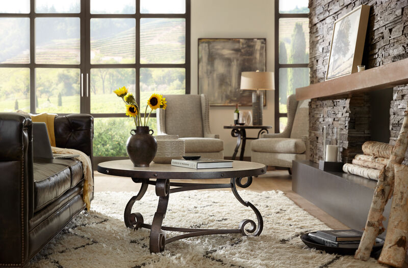 Luckenbach Metal And Stone End Table in Black