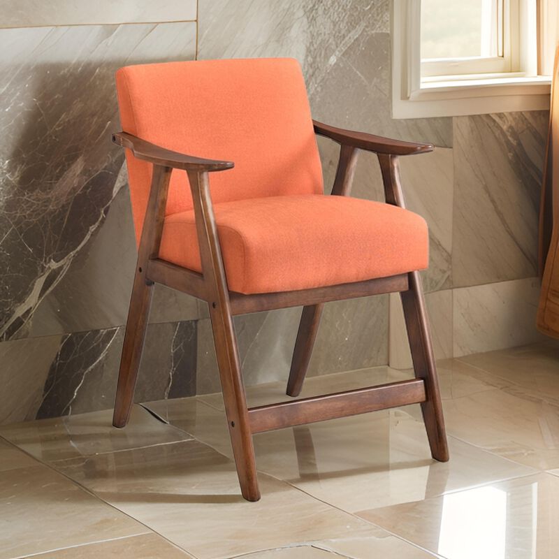 Stella 26 Inch Counter Height Chair, Orange Fabric, Cushions, Brown Wood  - Benzara