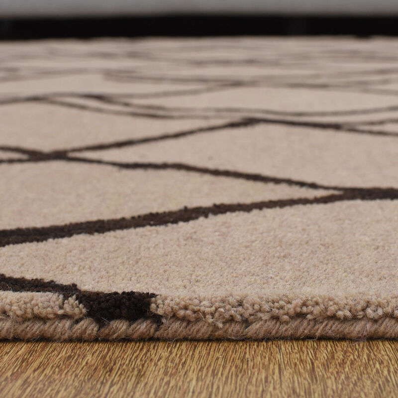RUGSOTIC CARPETS HAND TUFTED WOOL ECO-FRIENDLY AREA RUGS  - 5'x8', Rectangle Shape, Beige & Brown, Geometric Modern Design, High Pile Handmade Area Rugs for Living Room, Bed Room (K00S11)
