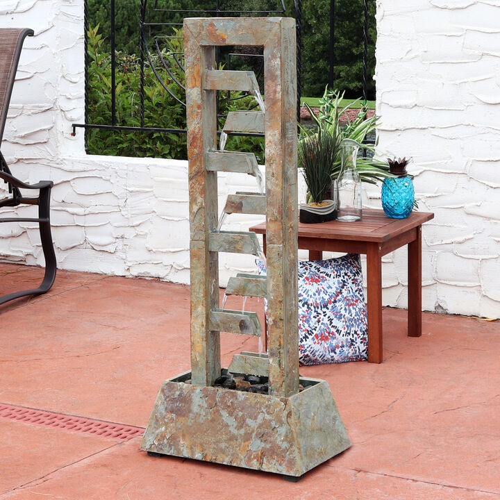 Sunnydaze Stacked Slate Freestanding Waterfall Fountain - 49 in