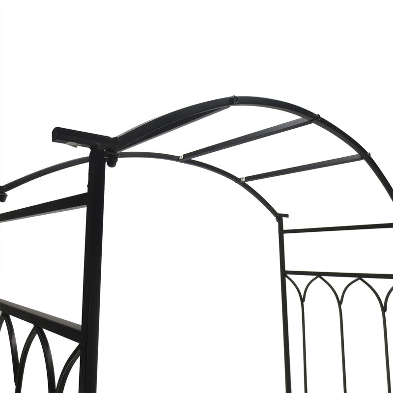 45� Steel Metal Outdoor Garden Arbor Archway with Bench Seating Black