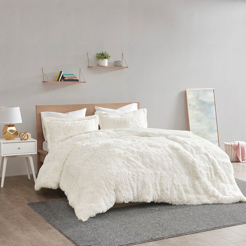 Gracie Mills Susie Solid Shaggy Long Fur Duvet Cover Set