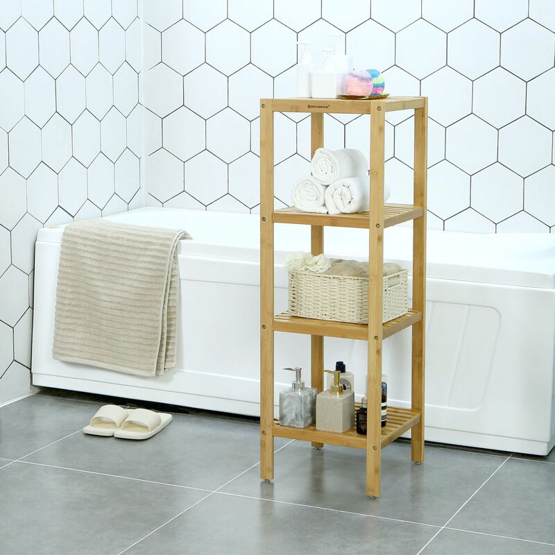 Stylish 4-Tier Bamboo Storage Rack for Bathroom Shelving