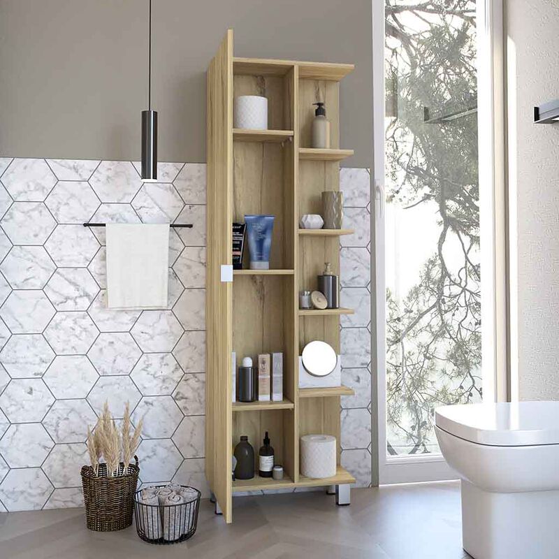 Corner Cabinet Womppi, Bathroom, Light Oak