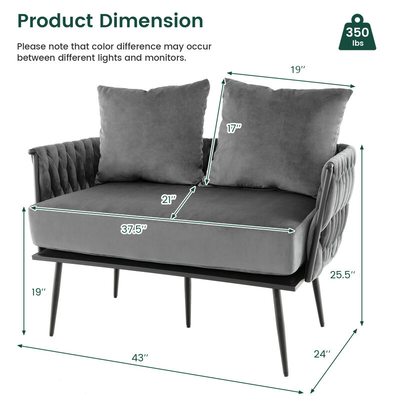 Modern Loveseat Sofa Upholstered Dutch Velvet Sofa Couch