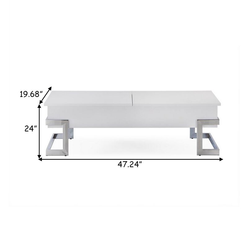 Wooden Coffee Table With Lift Top Storage Space, White-Benzara