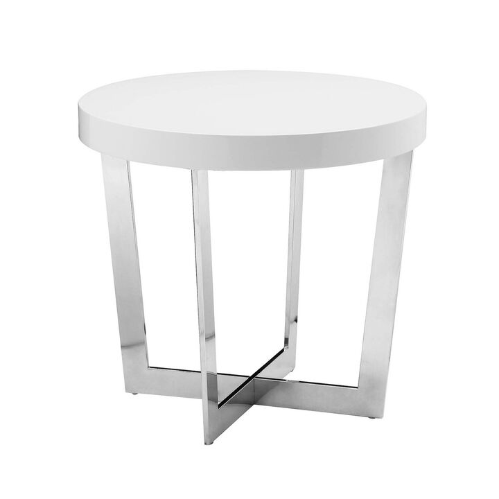 Tini 24 Inch Side End Table, Round Shaped Top, Metal Frame, White Finish - Benzara