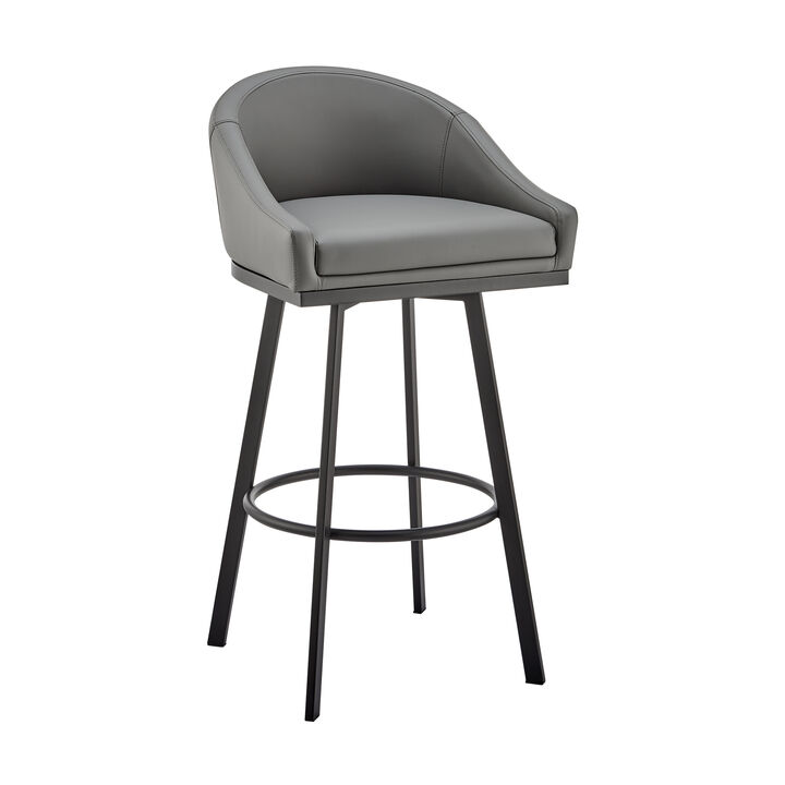 Noran Swivel Stool in Black Metal with Grey Faux Leather