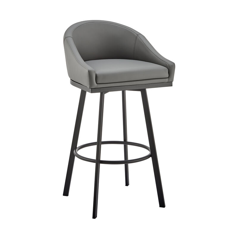 Noran Swivel Stool in Black Metal with Grey Faux Leather