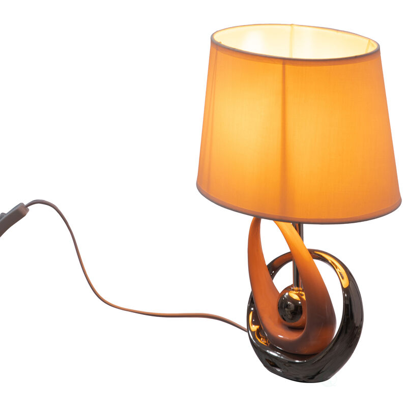 Table Lamps, Decorative Ceramic Table Lamp, with Beige, Brown, and White Stones and Beige Linen Lampshade, 14 inches tall, Unique Lamp for Living Room or Bedroom, Set of 2