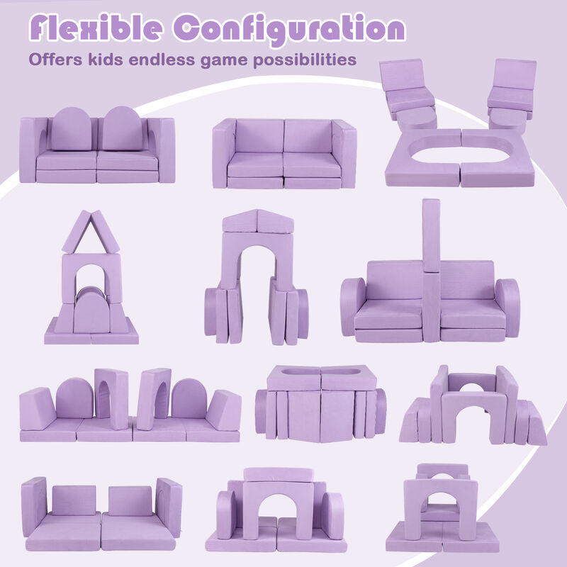 8-Piece Modular Kids Play Couch with Comfy Suede Fabric