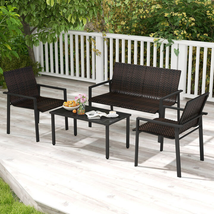 4-Piece Patio Furniture Set with Heavy-Duty Galvanized Metal Frame – Durable Outdoor Seating Set