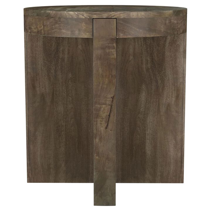 Kinaj Side End Table, Dark Brown Solid Mango Wood, Round 20 Inch - Benzara